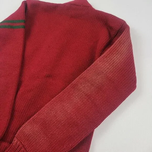 Vintage 50s 60s Wool Trojan Red Cardigan Sweater Made In Bay City, Michigan Sz M